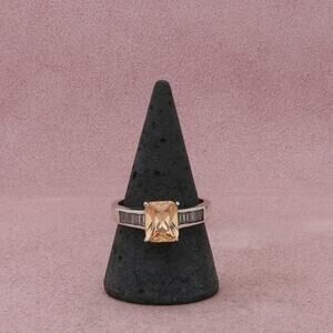 sterling silver yellow cz & baguette clear cz ring size 10